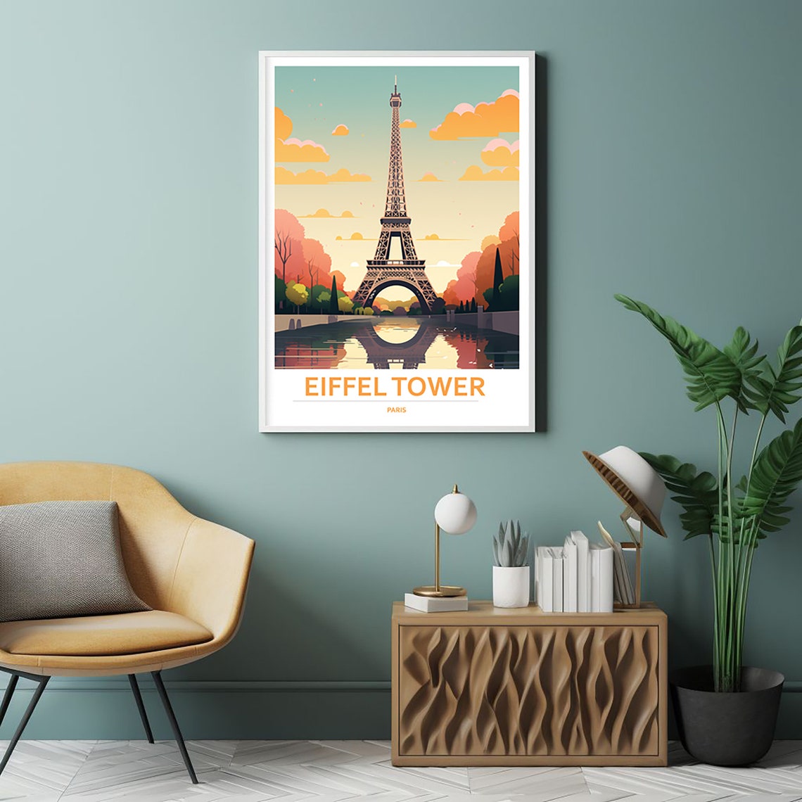 Eiffel Tower Paris Water Reflection Illustration Travel Poster - Image 2