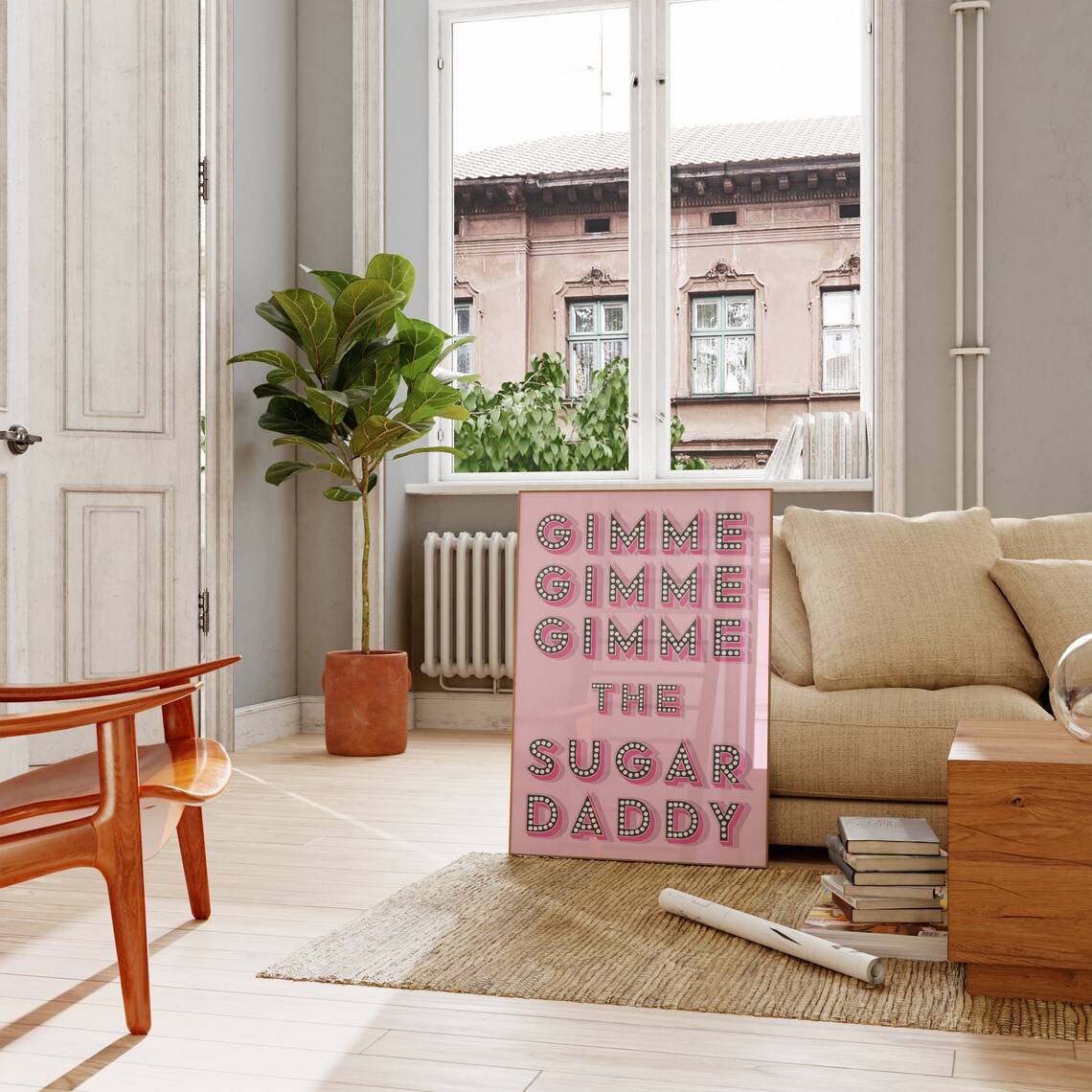 Gimme The Sugar Daddy Pink Marquee Bulb Letters Sassy Quote Poster - Image 4