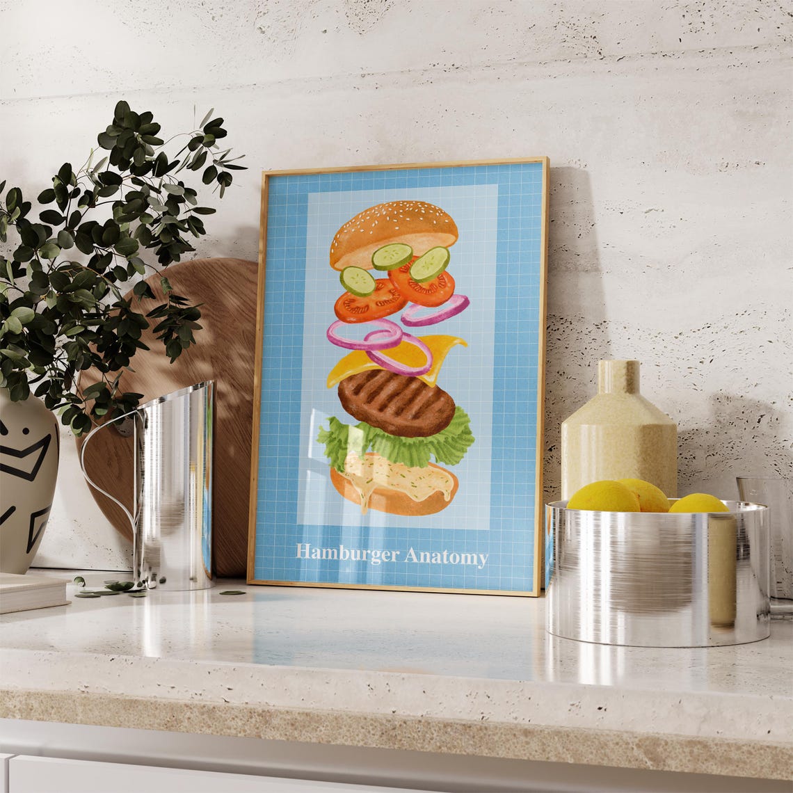 Hamburger Anatomy Exploded Burger Food Illustration Wall Art - Image 2