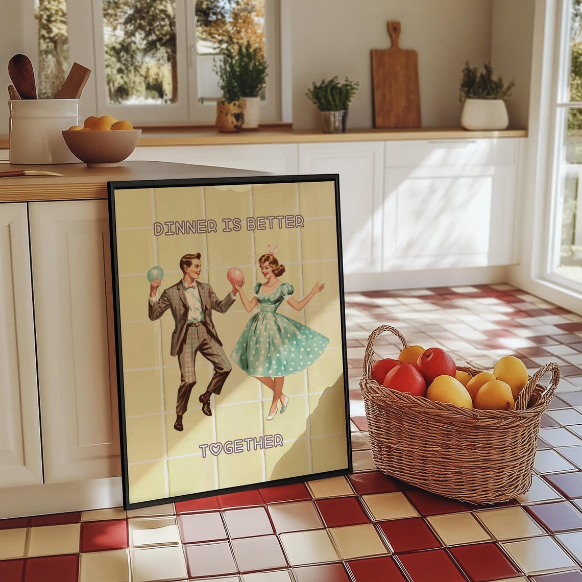 Dinner Is Better Together Wall Art Cute Retro Decor Vintage Kitchen Prints Aesthetic Kitchen Wall Art Cute Couple Poster - Image 6
