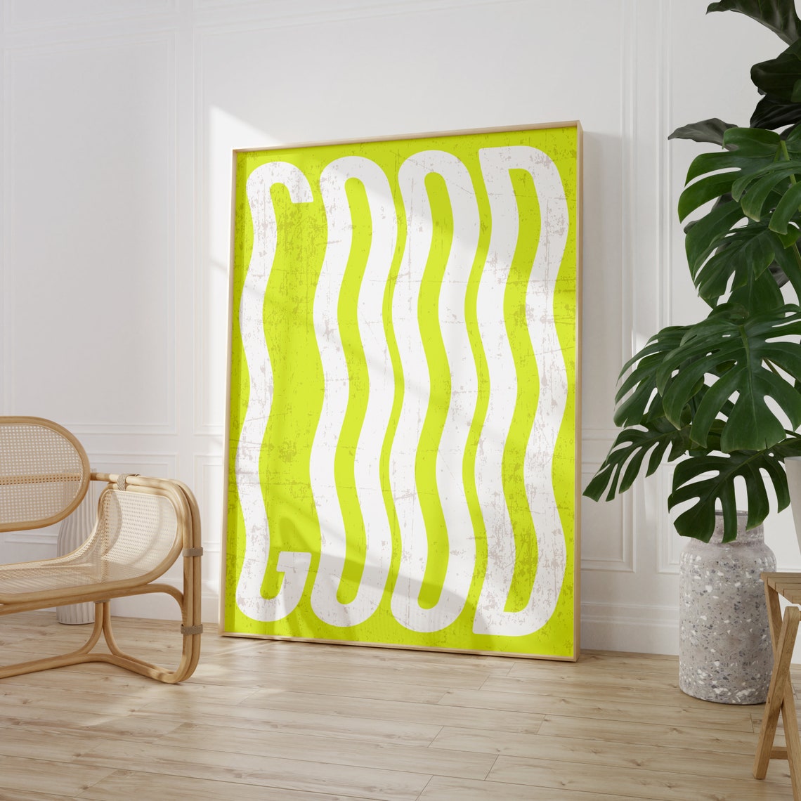 Lime Green Wavy Stripes Abstract Groovy Retro Style Wall Poster - Image 9