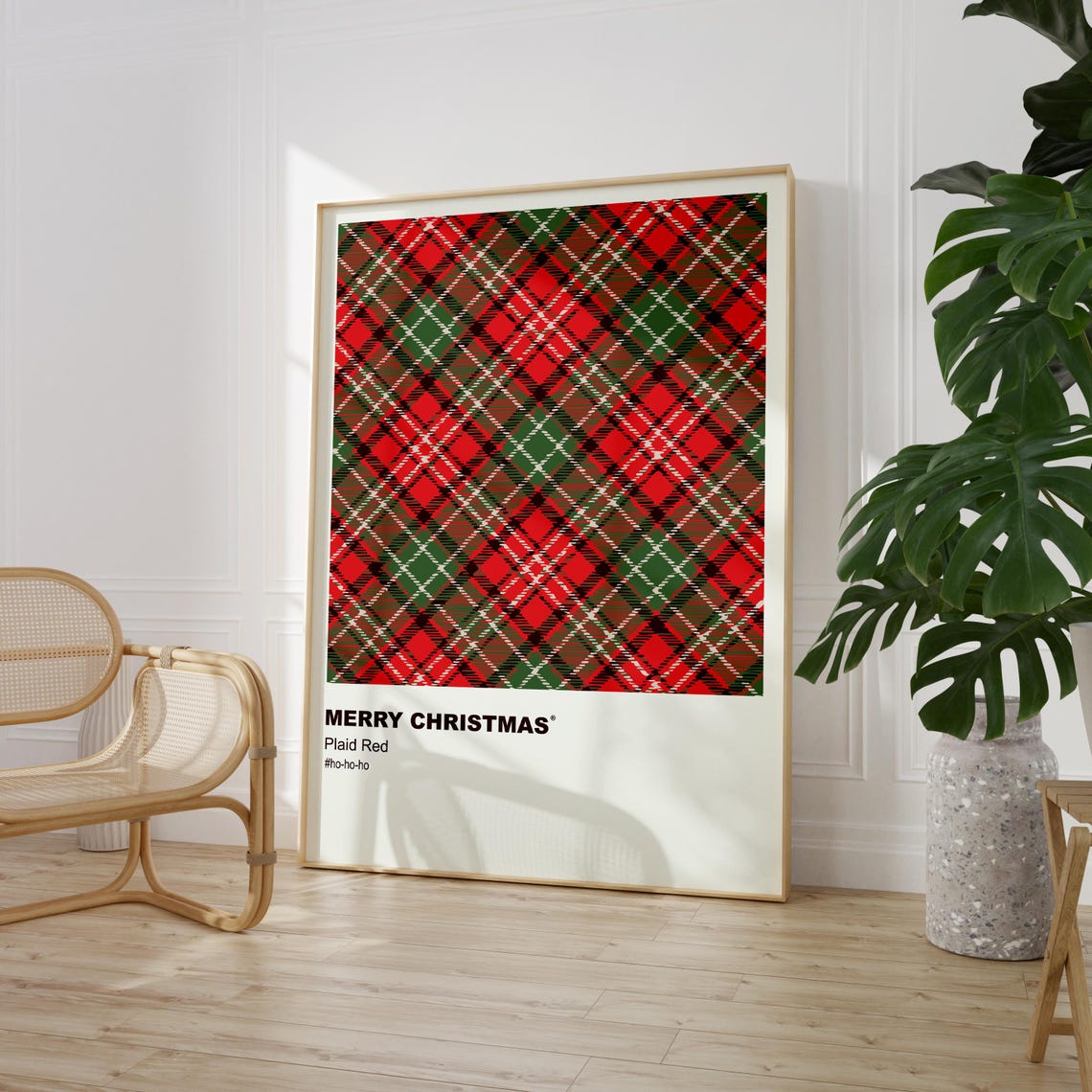 Red Plaid Pattern Merry Christmas Minimalist Holiday Wall Art - Image 9
