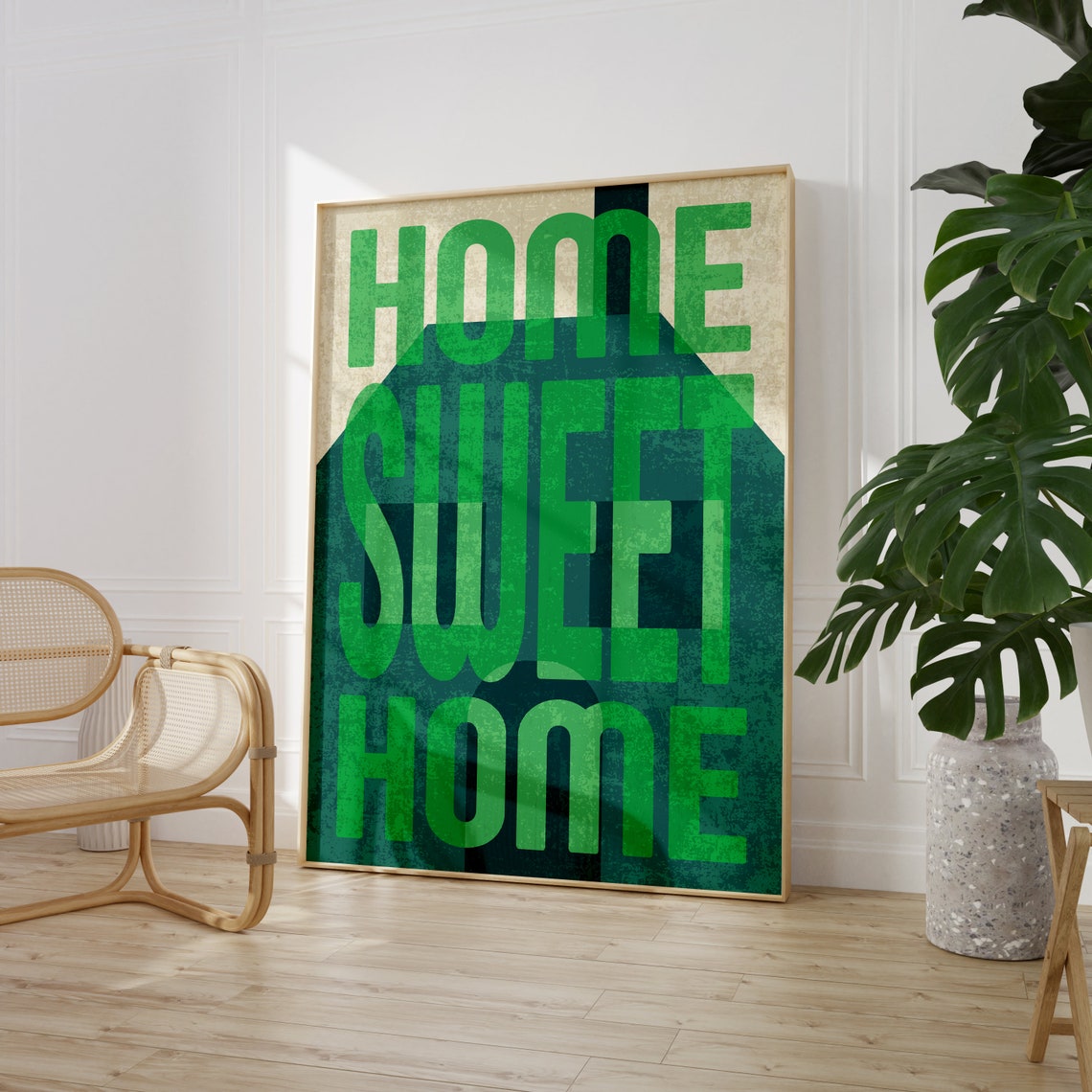 Home Sweet Home Distressed Green Vintage Block Lettering Poster