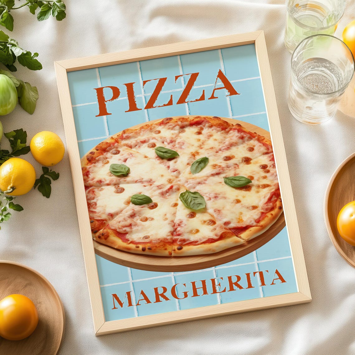 Classic Cheesy Pizza Margherita Retro Italian Kitchen Wall Art - Image 9