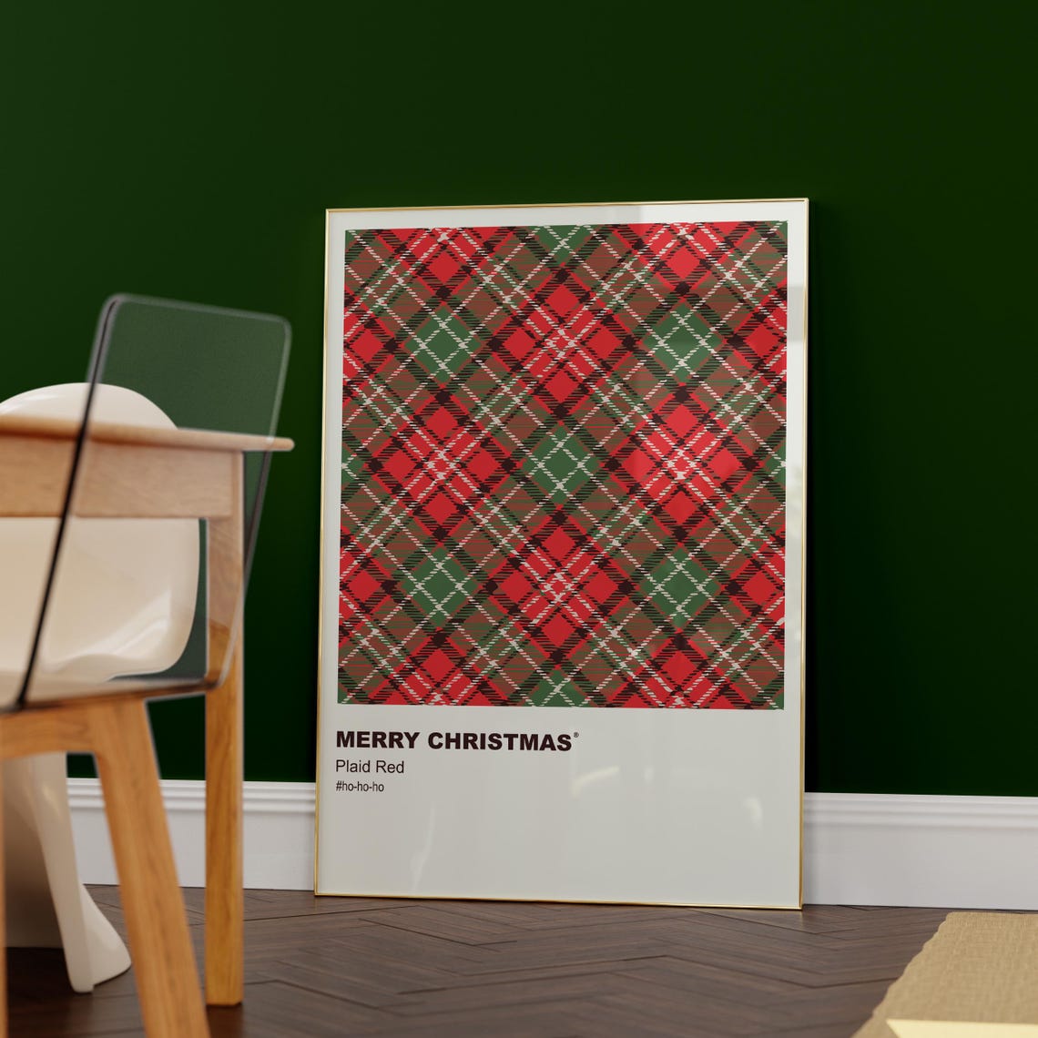 Red Plaid Pattern Merry Christmas Minimalist Holiday Wall Art - Image 6