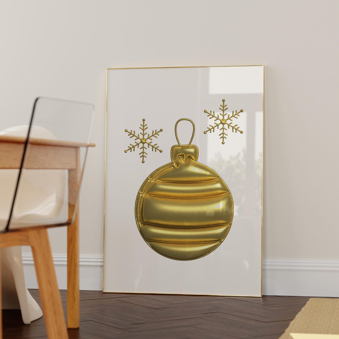 Gold Christmas Bauble Ornament Snowflake Elegant Holiday Art Poster - Image 2