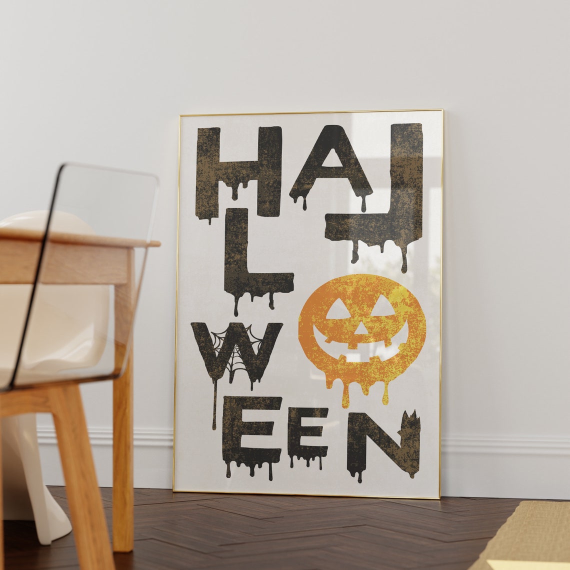 Halloween Dripping Letters Jack O Lantern Spooky Vintage Style Poster