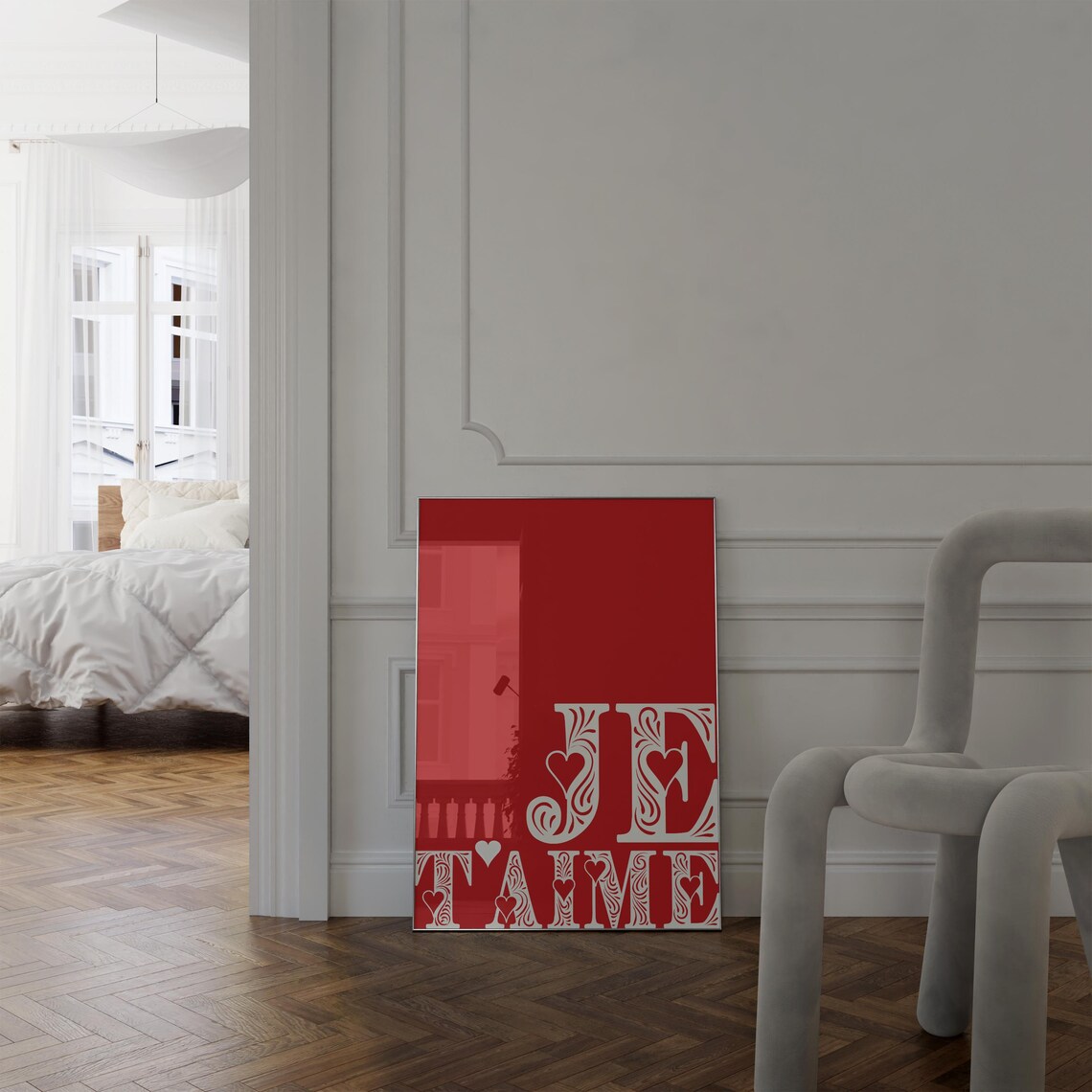 Je Taime Red French Love Quote Ornamental Typography Wall Art - Image 5