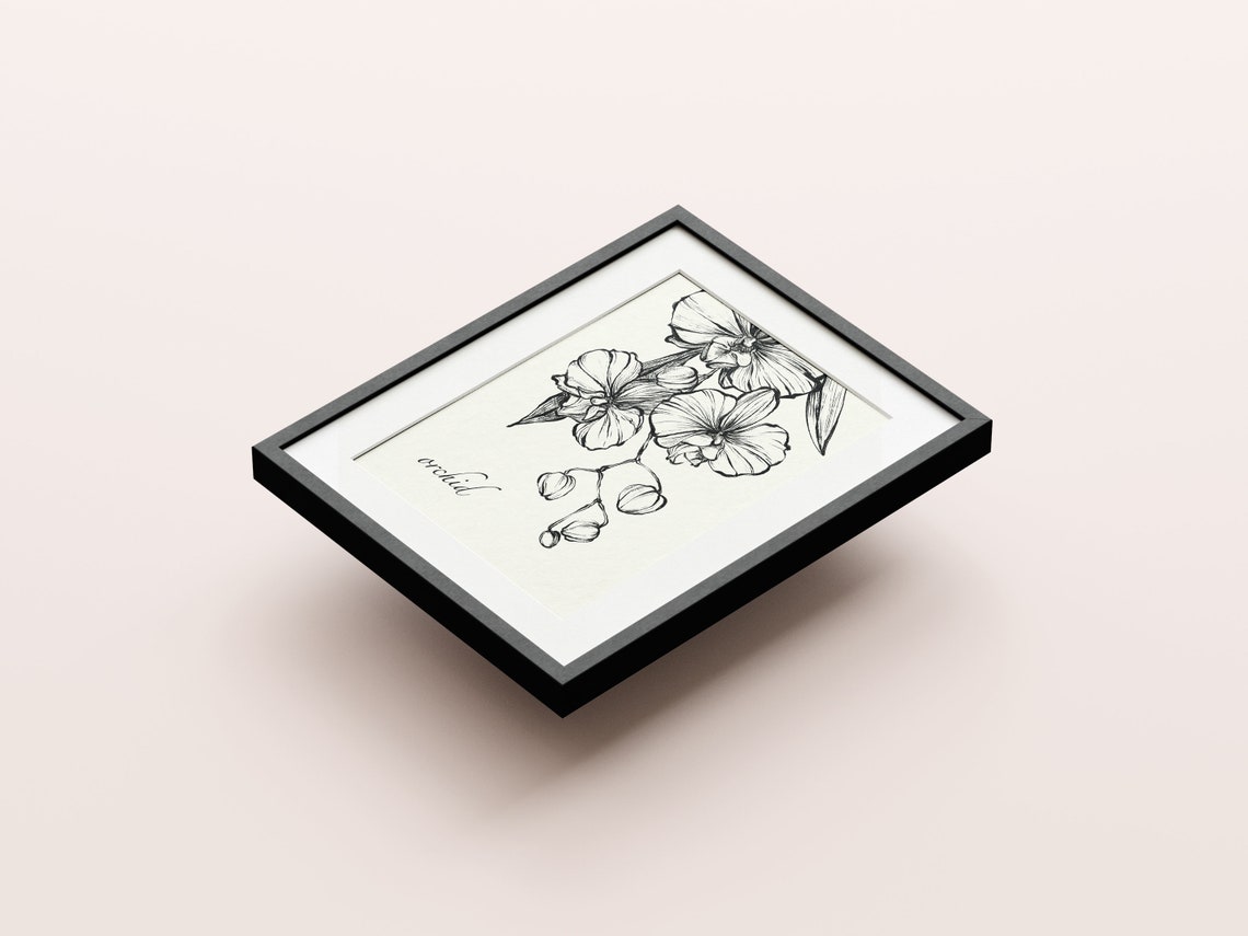 Orchid Elegant Black Ink Botanical Sketch Minimalist Line Art Poster - Image 3