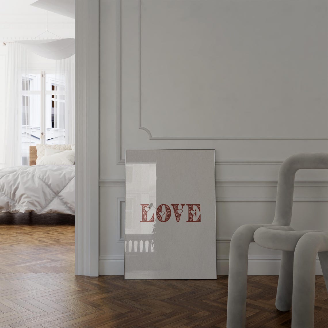 Love Red Ornamental Typography Minimalist Valentines Wall Art - Image 5