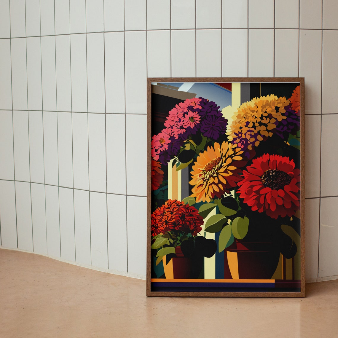 Vibrant Dahlia Garden Multicolor Blooms Floral Illustration Poster - Image 2