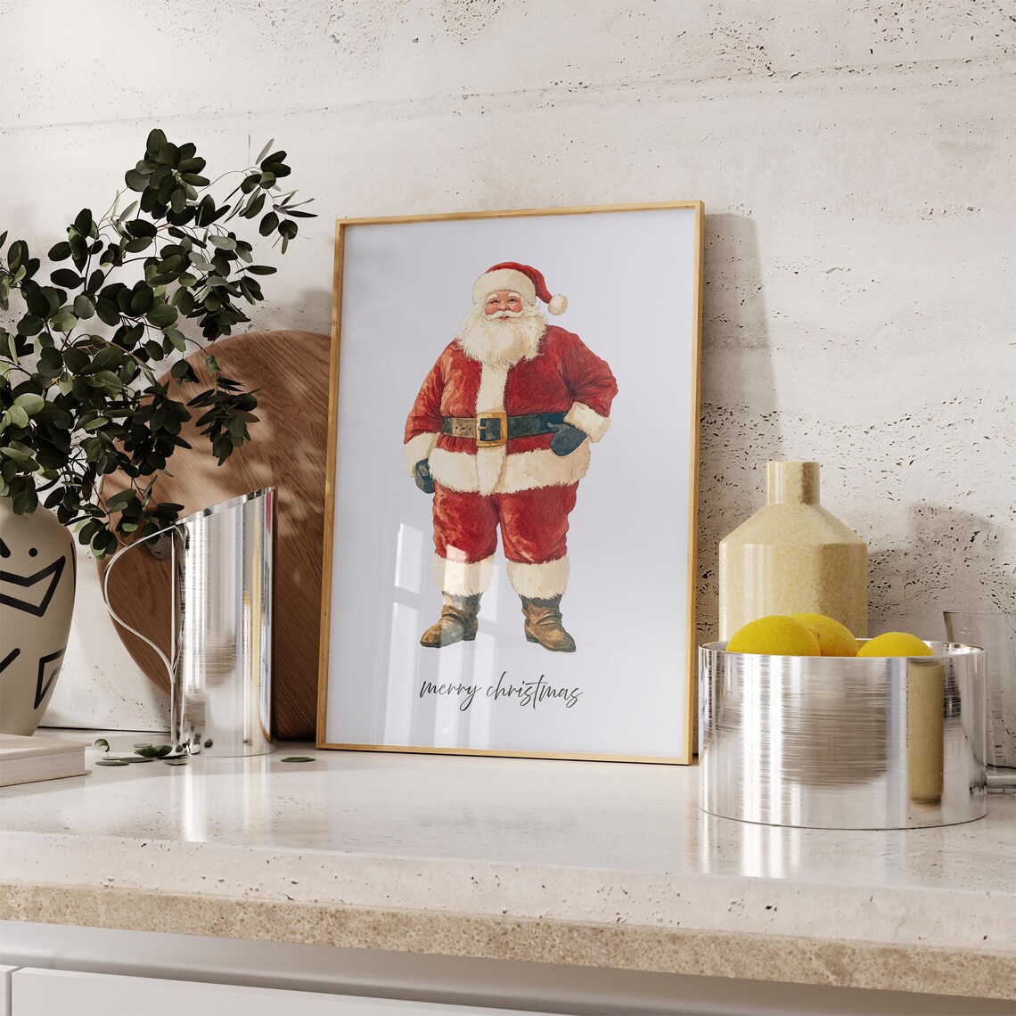 Classic Watercolor Santa Claus Portrait Merry Christmas Wall Art