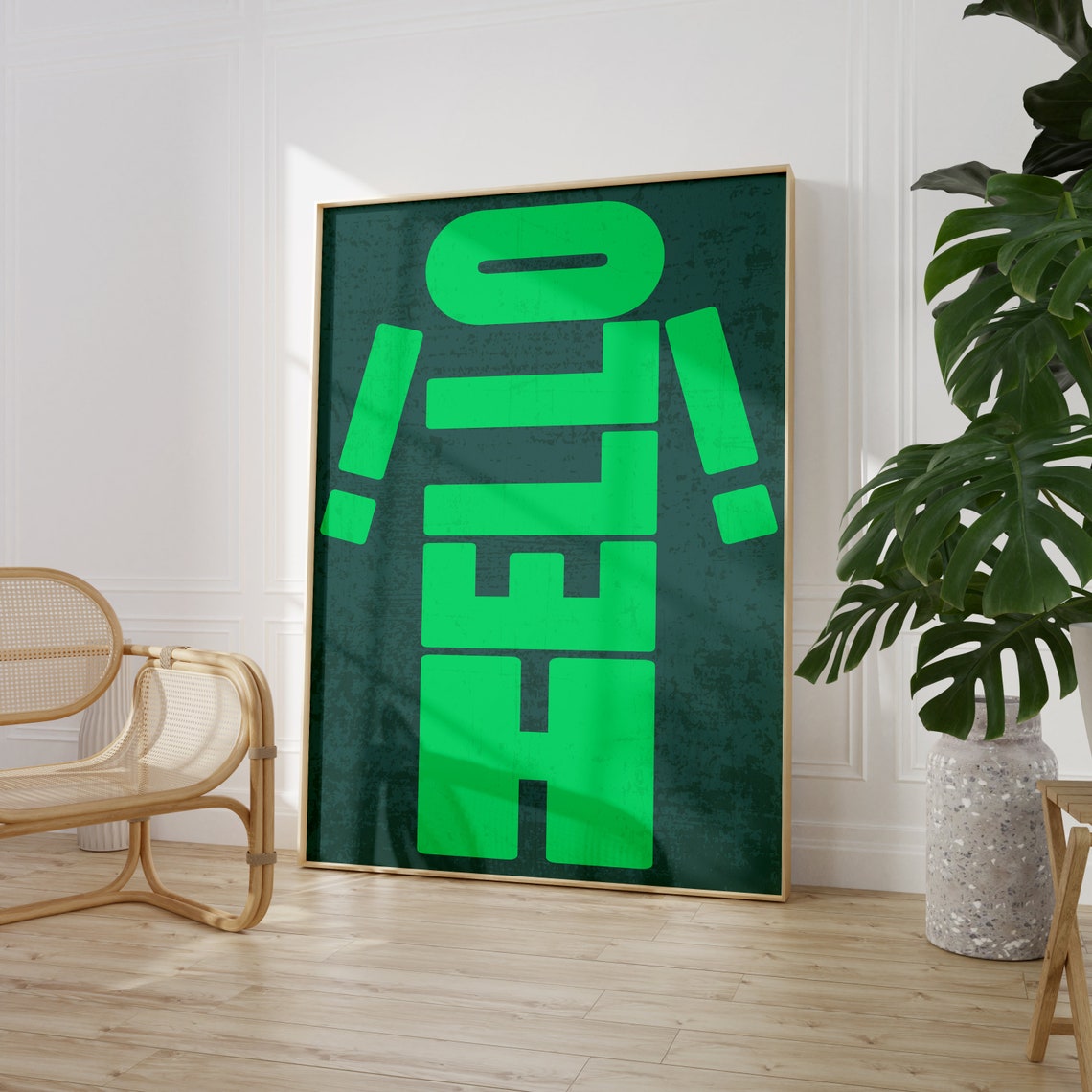 Hello Playful Green Letter People Quirky Hallway Greeting Poster - Image 4