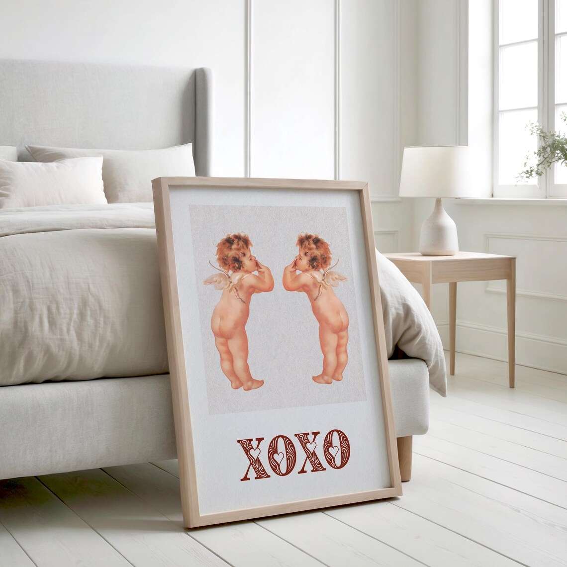 XOXO Cherub Angels Kissing Vintage Romantic Love Letter Wall Art