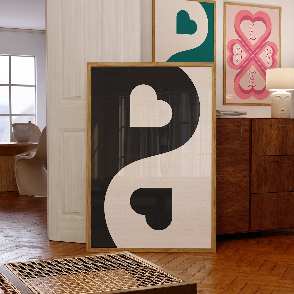 Yin And Yang Love Black White Heart Balance Minimalist Art Poster - Image 3