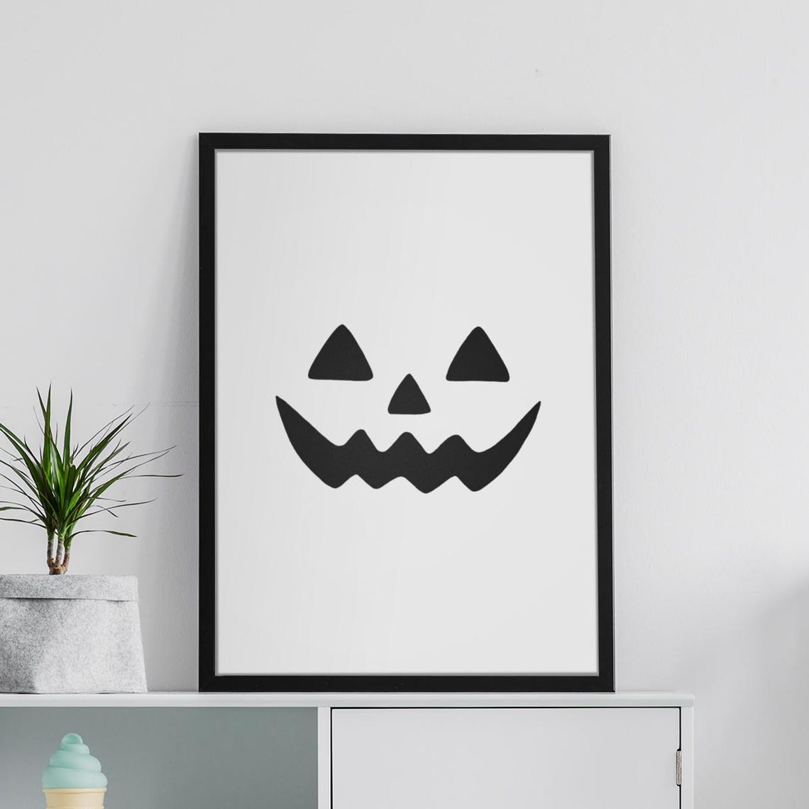 Framed Halloween Art Print Cute Scary Face For Party Wall Home Decor Creepy Yet Adorable Spooky Poster