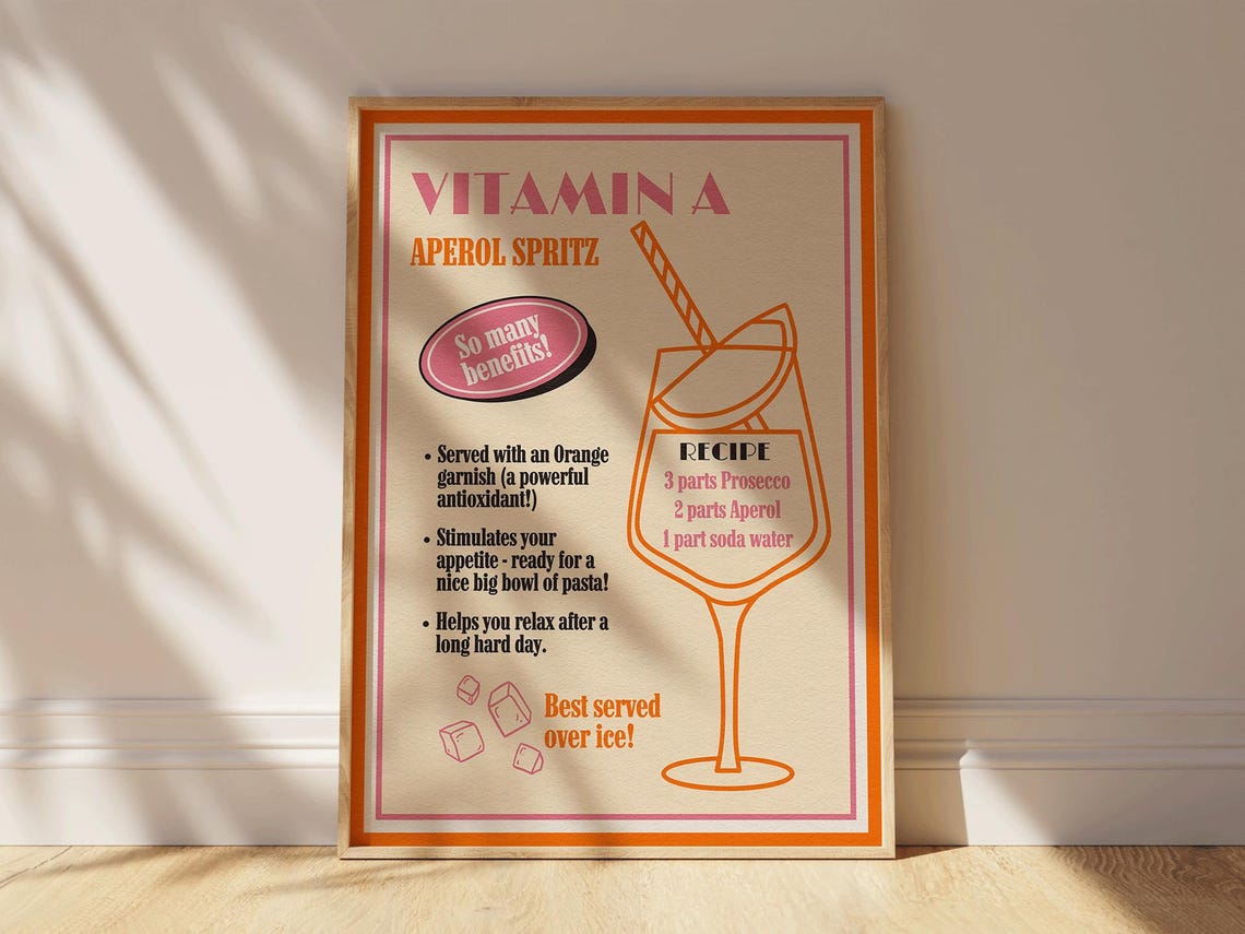 Vitamin A Aperol Spritz Poster with Vintage Cocktail Recipe Design