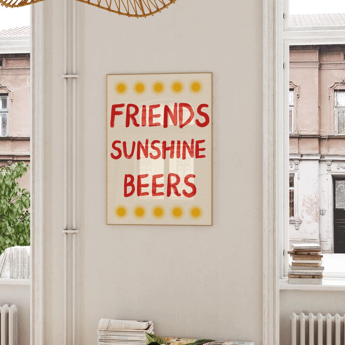 Friends Sunshine Beers Red Painted Lettering Summer Wall Art - Image 2
