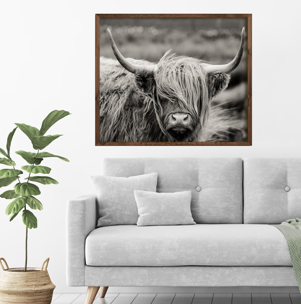 Highland Cow Print Black And White Highland Cow Wood Frame Art Highland Cow Wall Art Farm Animal Print Farm Decor Bull Print Buffal - Image 5