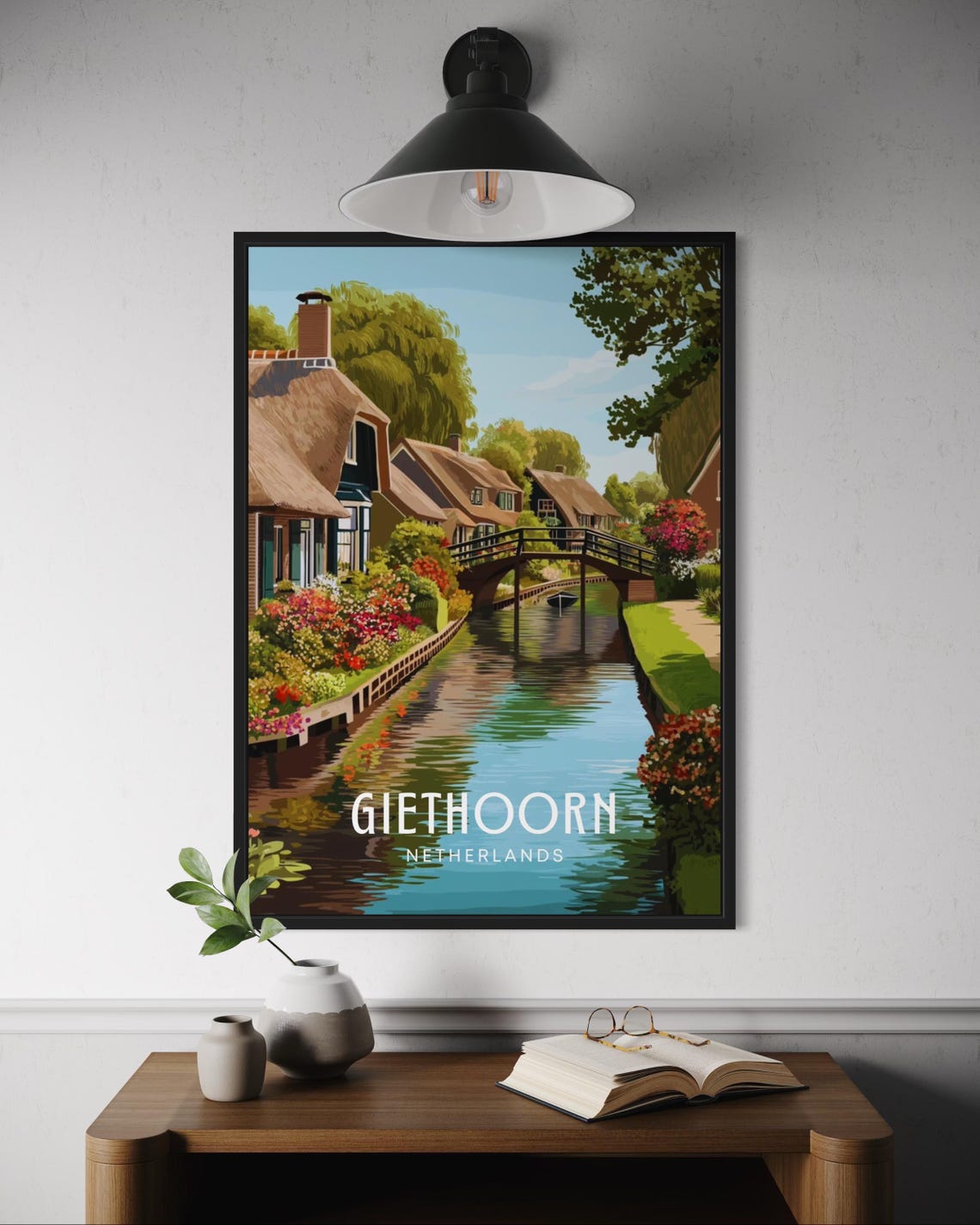 Giethoorn Netherlands Poster Dutch Village Travel Wall Art Canal Houses Print Fairytale Holland Landscape Decor Europe Cityscape
