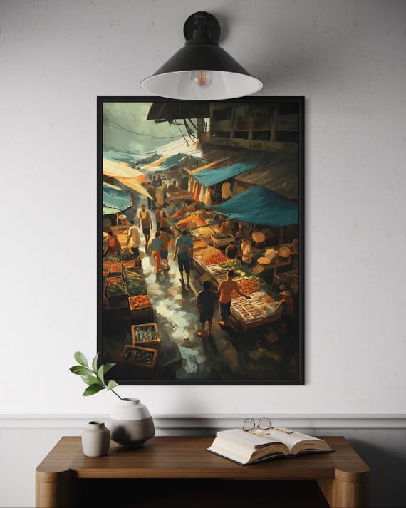 Philippine Wet Market Poster Tropical Fruits Fresh Fish Colorful Vegetable Stalls Southeast Asia Culinary Scene Philippines Food Art