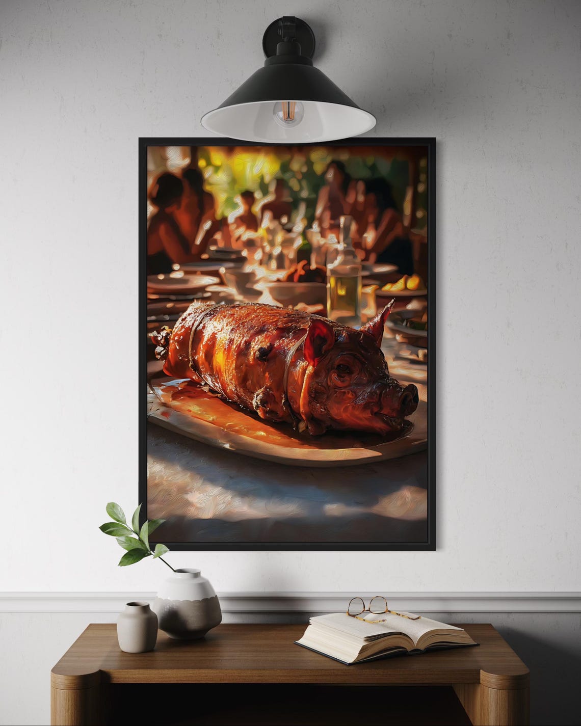 Golden Crispy Whole Roasted Pig Feast Night Market Food Art Poster