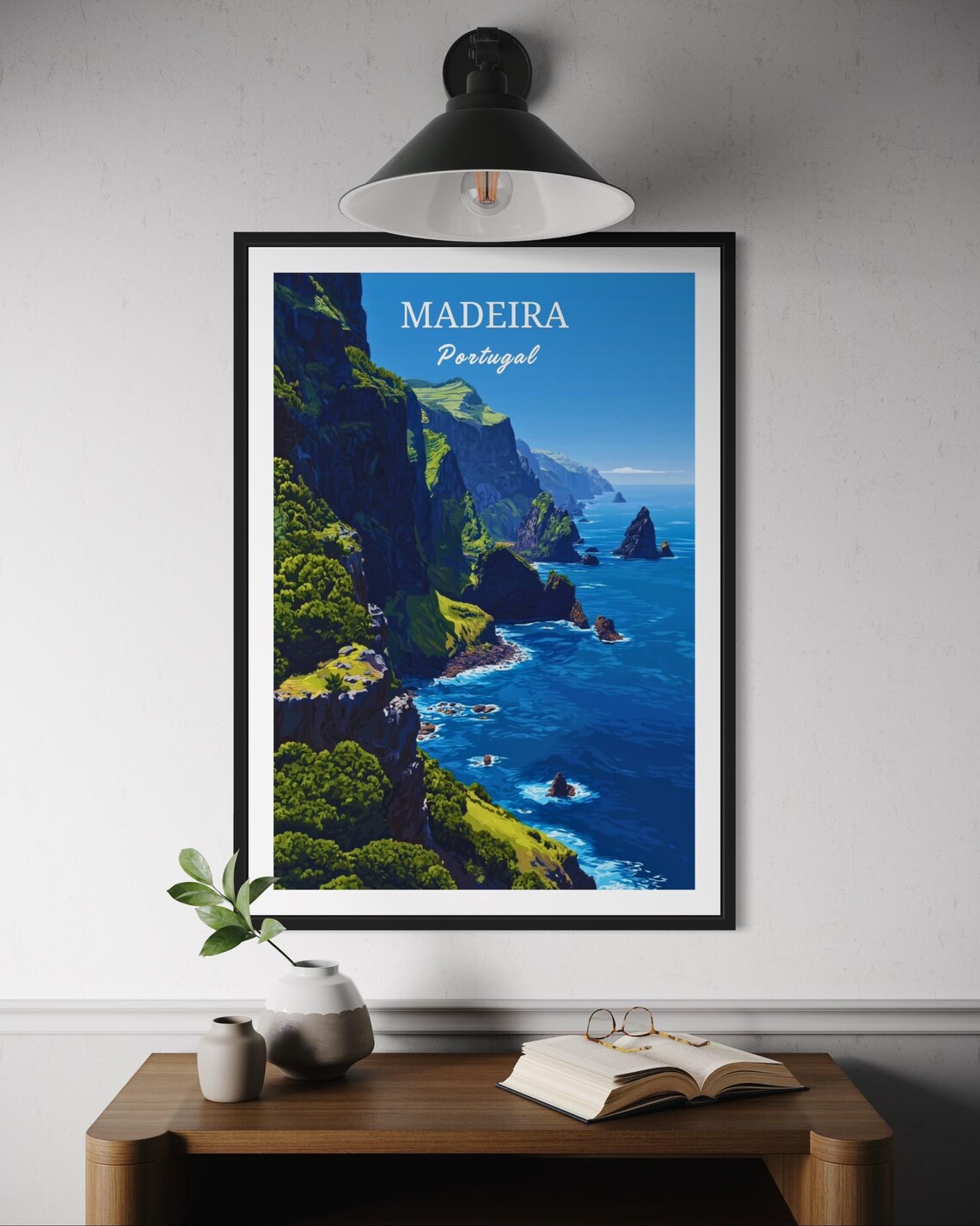 Madeira Portugal Towering Green Sea Cliffs Ocean View Travel Poster