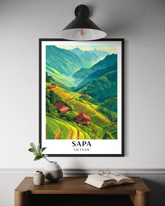Sapa Vietnam Travel Poster Rice Terrace Landscape Wall Art Mountain Village Print Nature Decor Asian Artwork