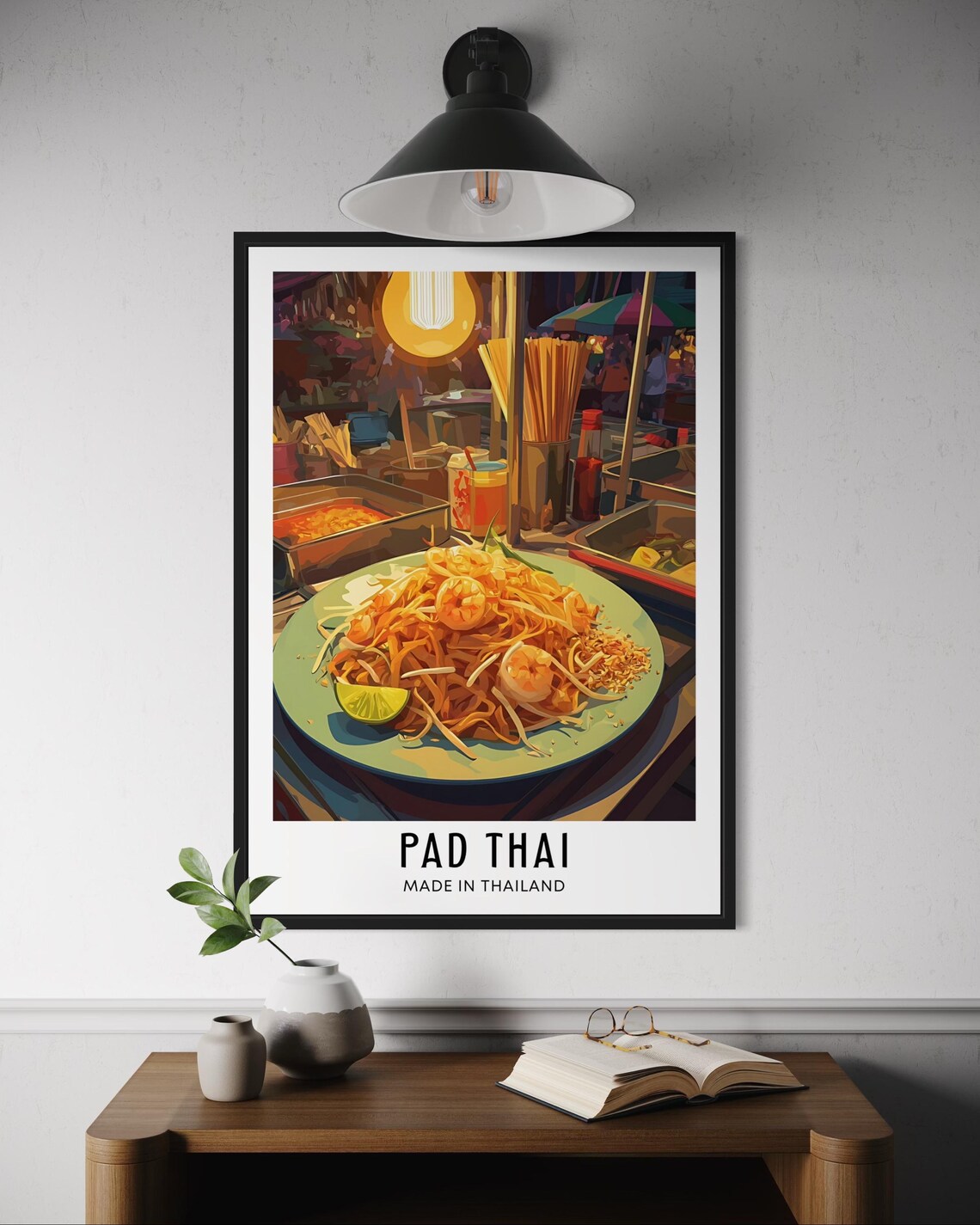 Pad Thai Thailand Shrimp Noodles Night Market Street Food Art Poster