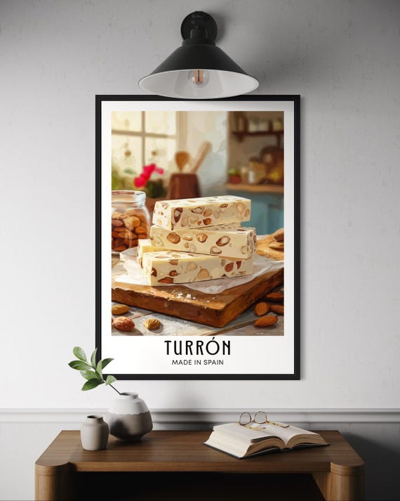 Turrn Poster Traditional Spanish Christmas Nougat Wall Art Festive Holiday Sweet Print Madrid Kitchen Decor Spain Dessert Illustration