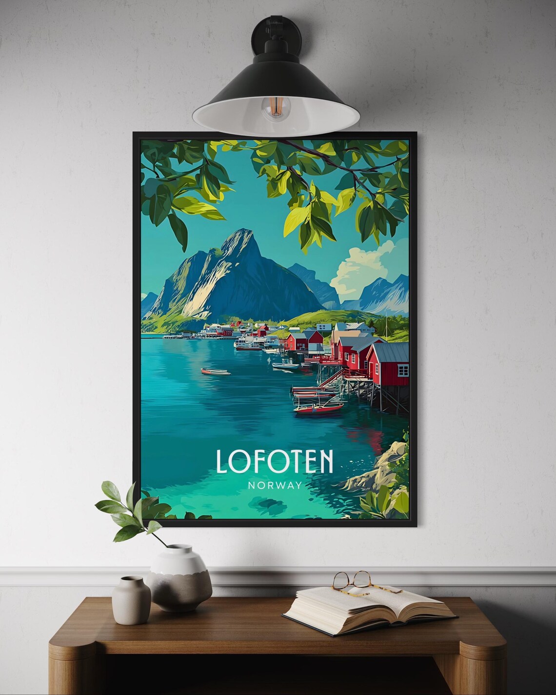Lofoten Norway Travel Poster, Scandinavian Coastal Art Print