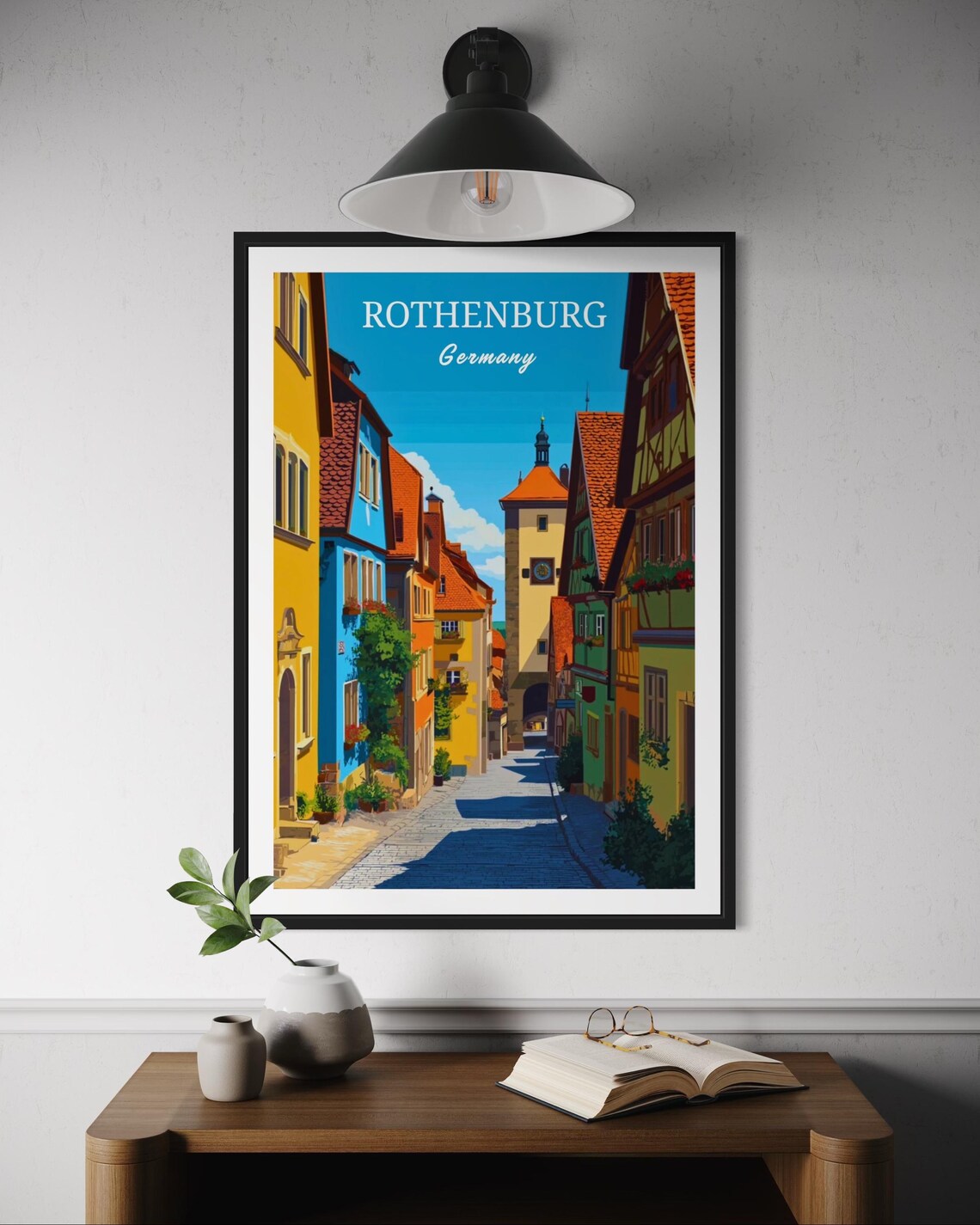 Rothenburg Germany Medieval Old Town Cobblestone Street Travel Poster