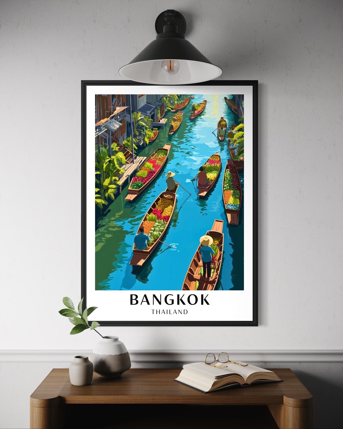 Bangkok Floating Market Travel Poster, Thai Boats