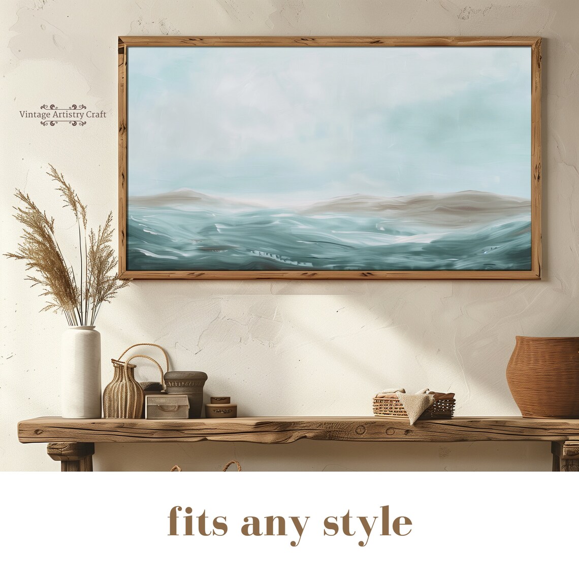 Minimalist Teal Ocean Waves Abstract Coastal Seascape Wall Art - Image 6