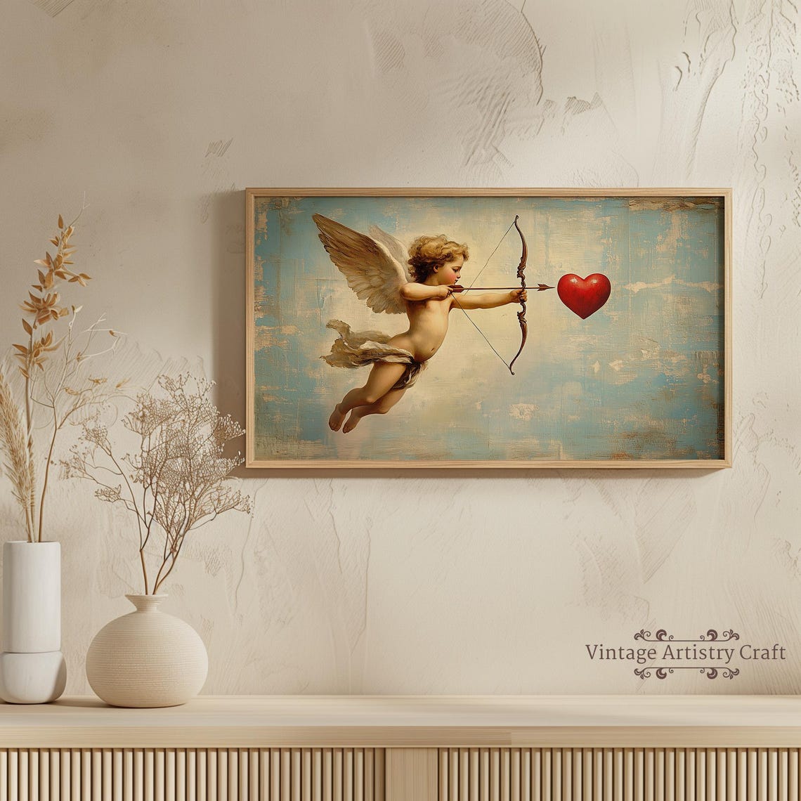 Cupid Drawing Bow Aiming Arrow Classic Red Heart Valentine Poster - Image 5