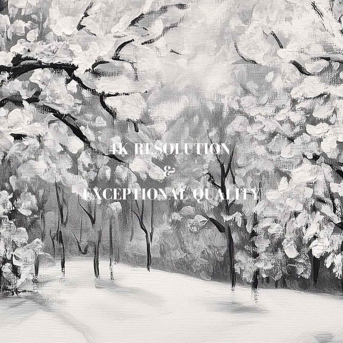Black White Snowy Forest Trees Path Winter Monochrome Wall Art - Image 7