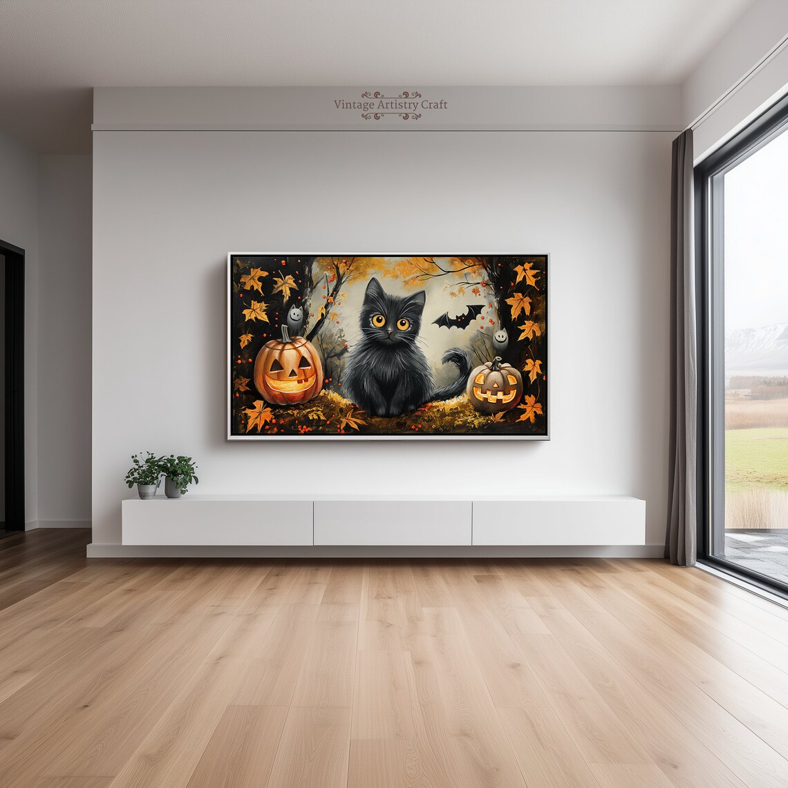 Halloween Haunted Forest Cat Art Print, Vintage Gothic - Image 6