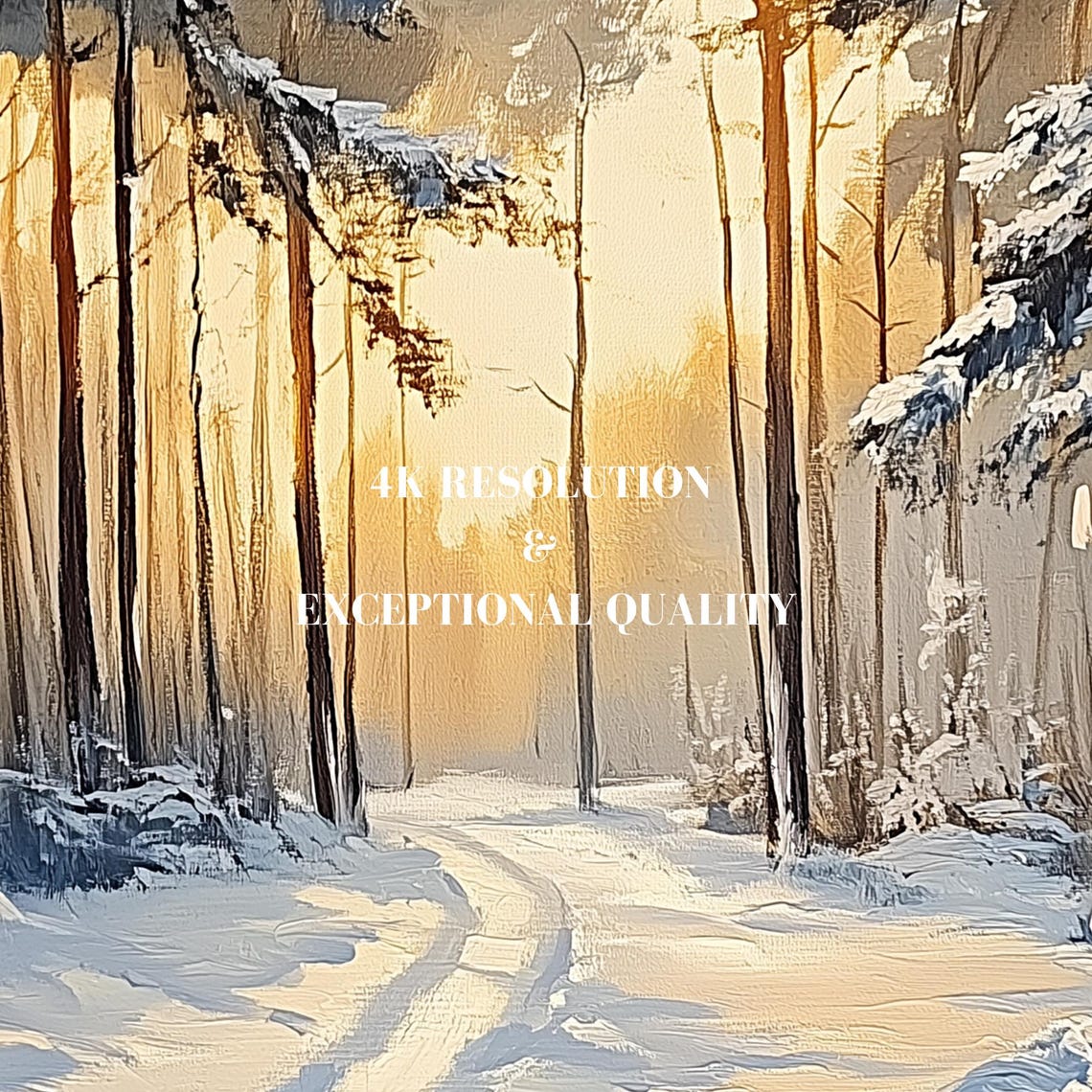Sunlit Snowy Forest Path Golden Winter Trees Landscape Painting Poster - Image 7