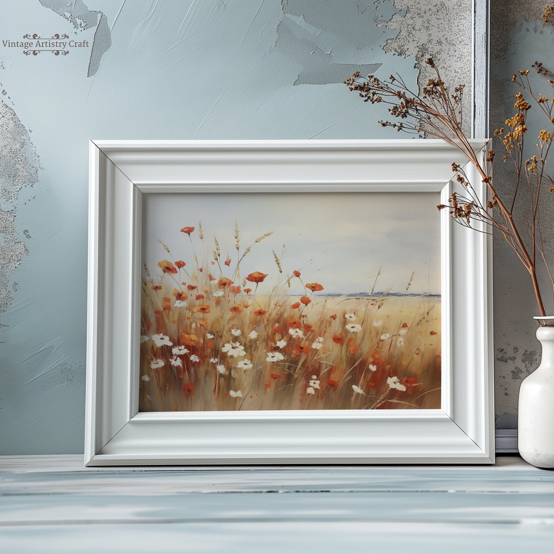 Red Poppies Wildflower Meadow Golden Field Vintage Oil Poster - Image 7