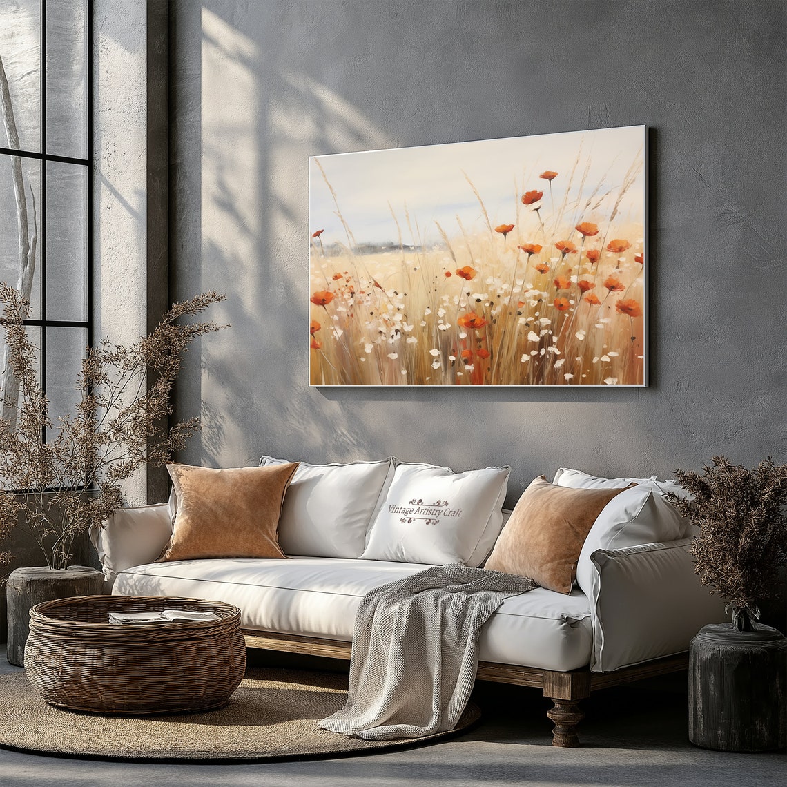 Orange Poppy Wheat Field Wildflower Golden Meadow Vintage Poster - Image 7