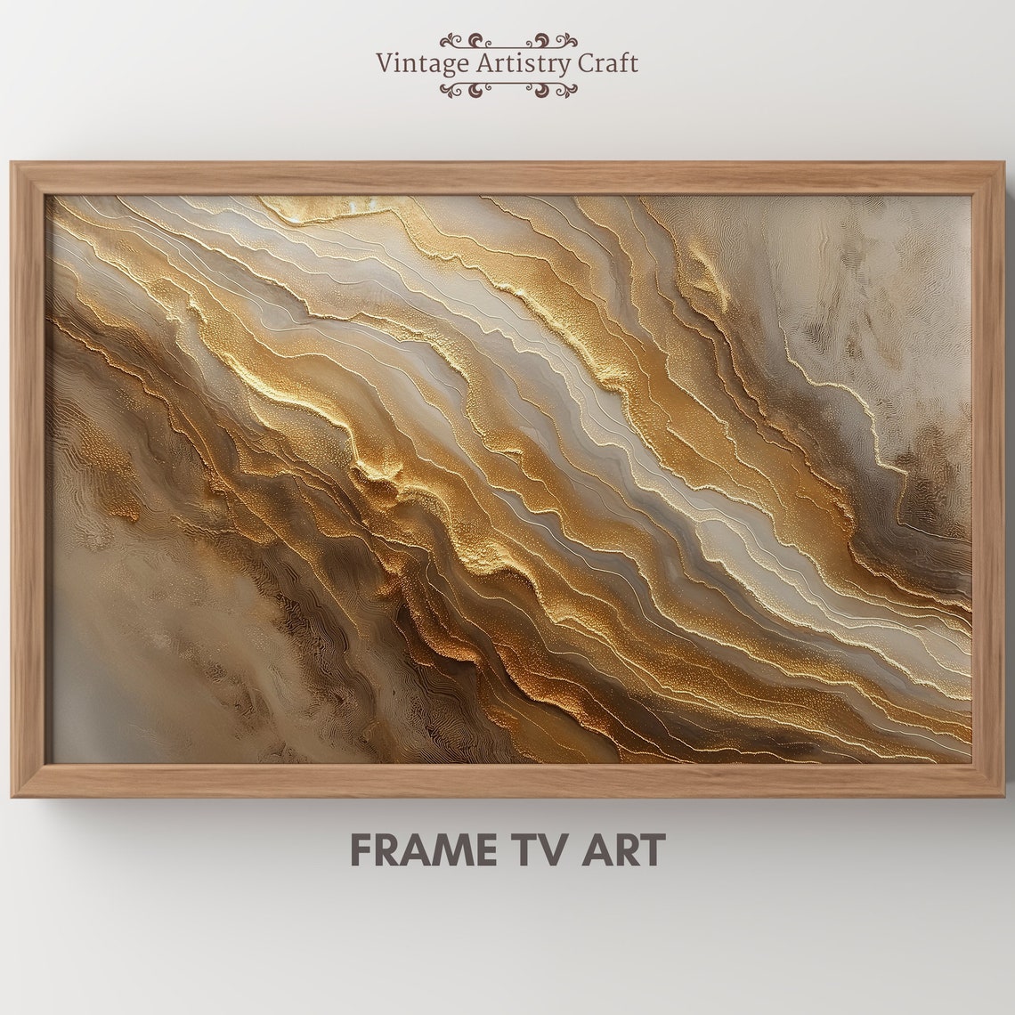 Luxurious Gold Marble Veins Abstract Brown Swirl Texture Wall Art