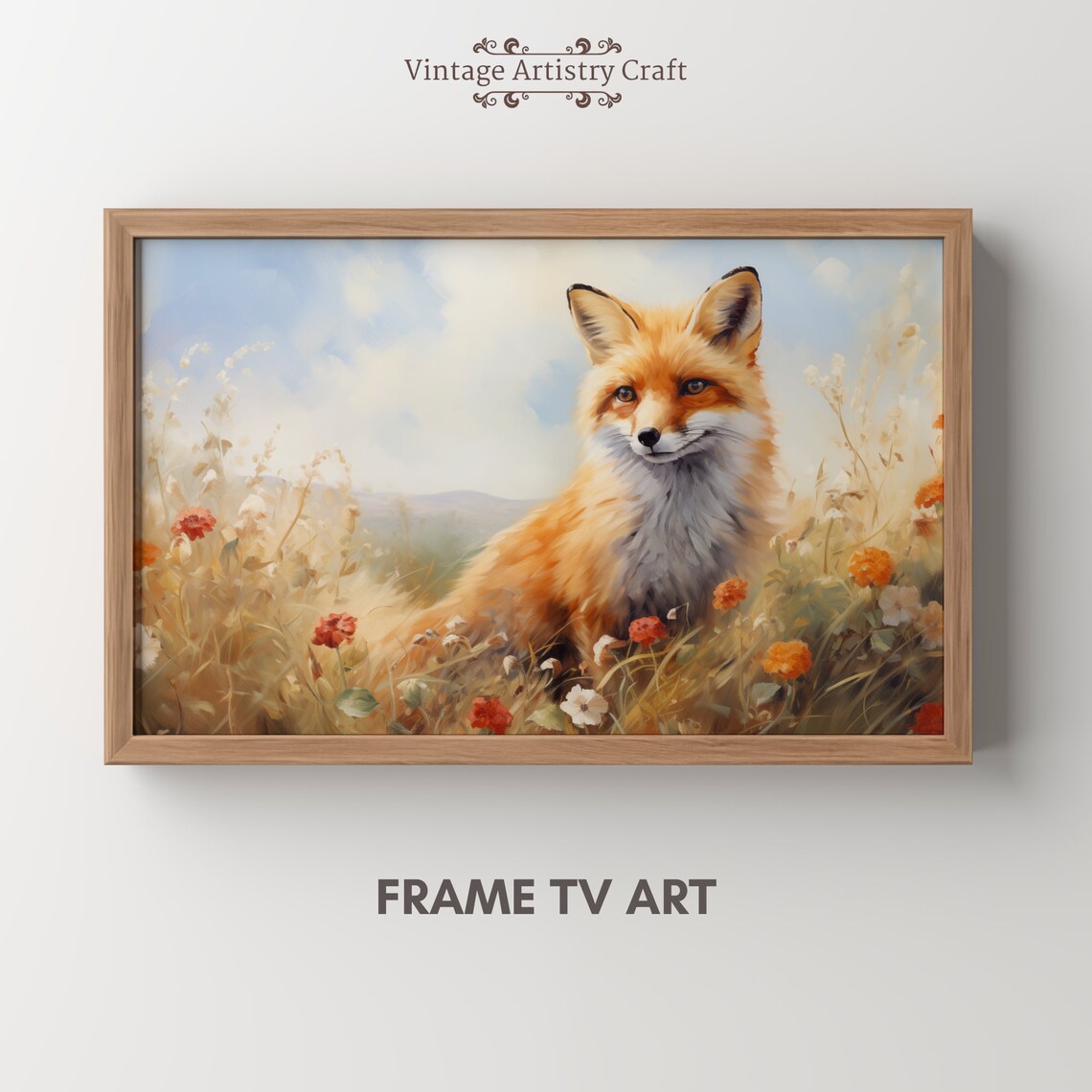 Red Fox In Wildflower Meadow Sunny Countryside Portrait Poster