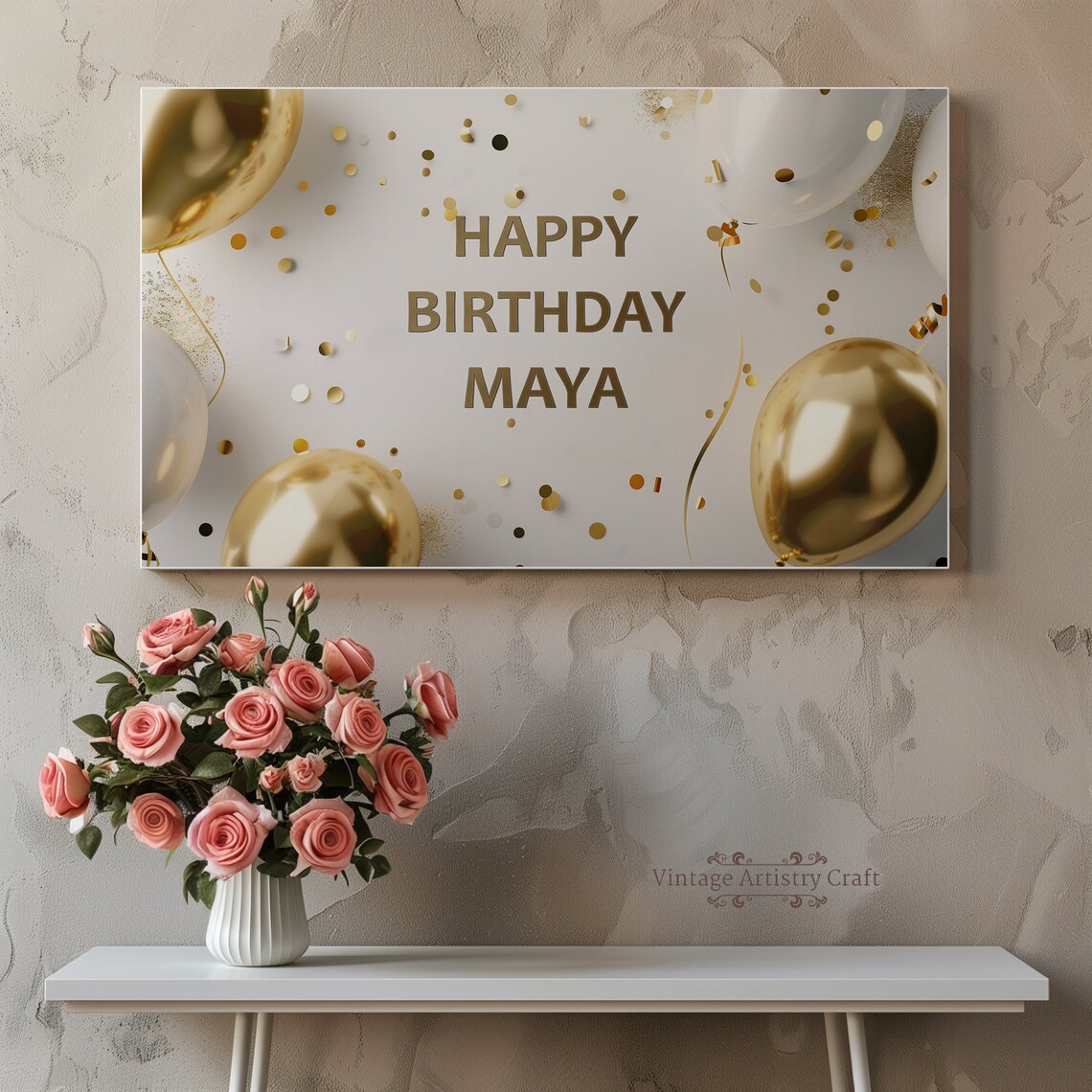 Happy Birthday Maya Gold Balloons Personalized Name TV Art Poster