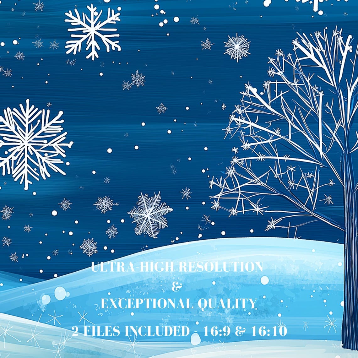 Snowy Winter Night Blue Snowflakes Starry Trees Desktop Art Poster - Image 7
