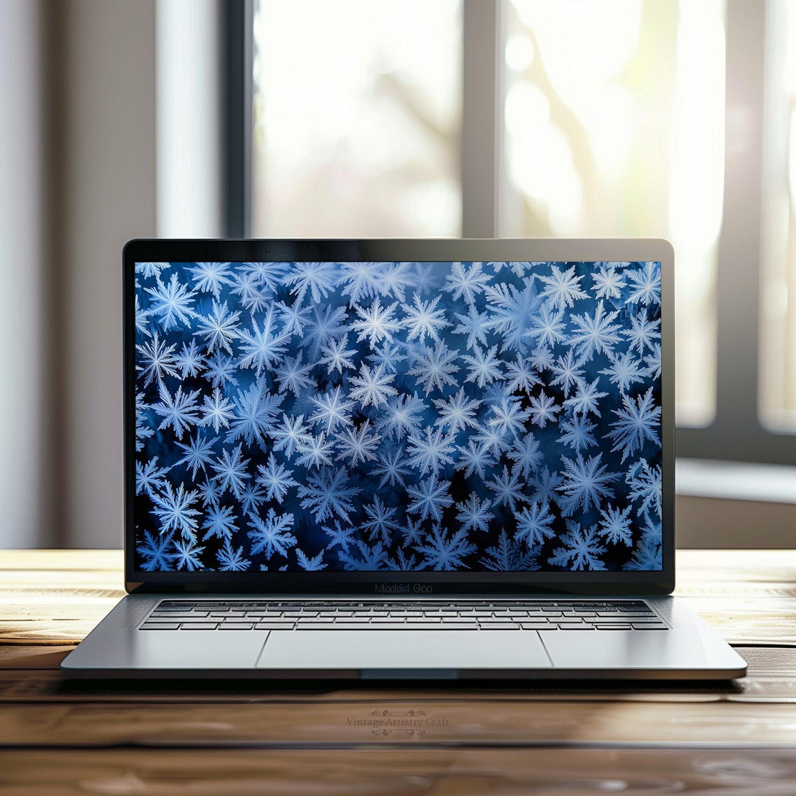 Blue Snowflake Pattern Winter Icy Wallpaper Digital Art Poster - Image 6