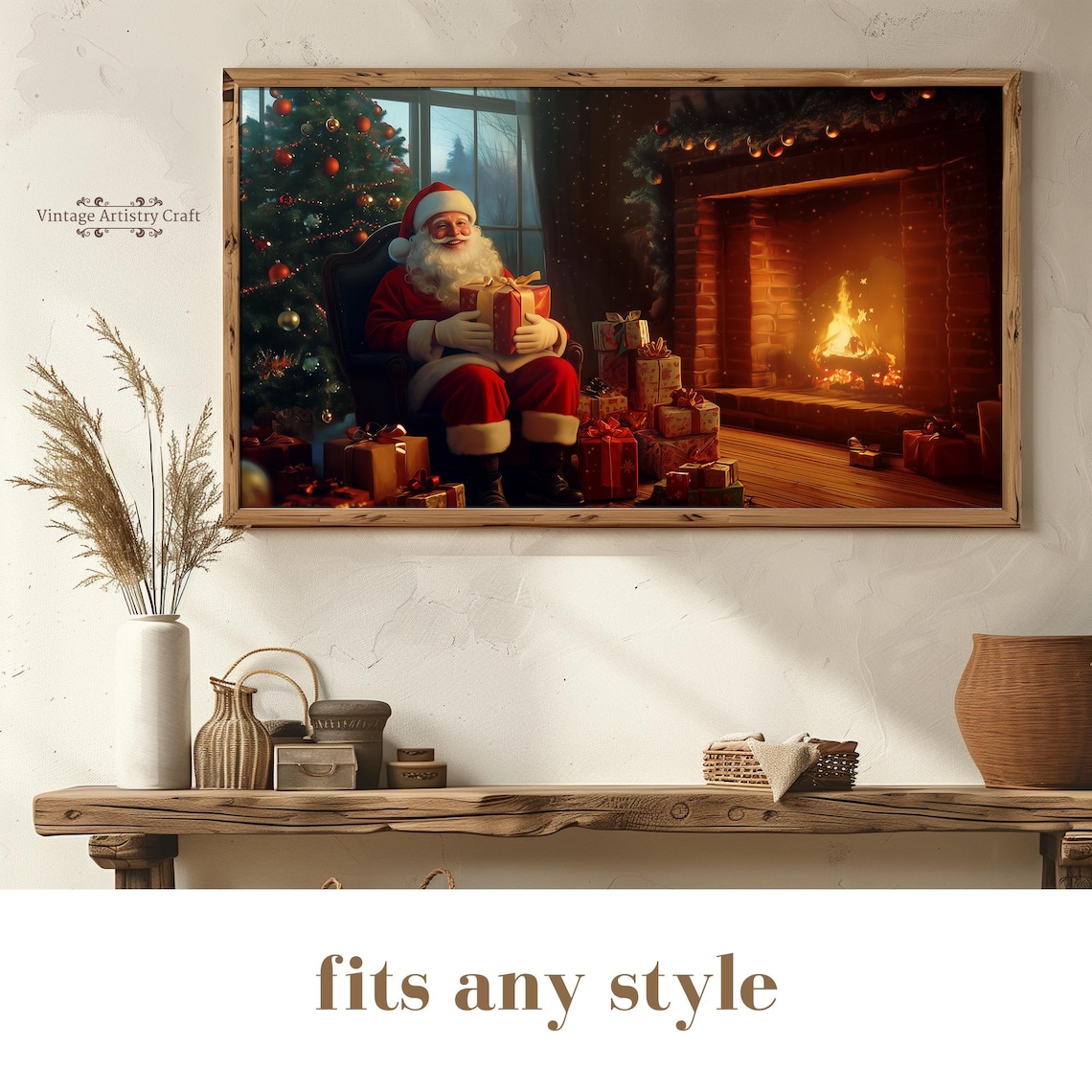 Santa Claus Armchair Fireplace Gifts Cozy Joyful Christmas Poster - Image 8