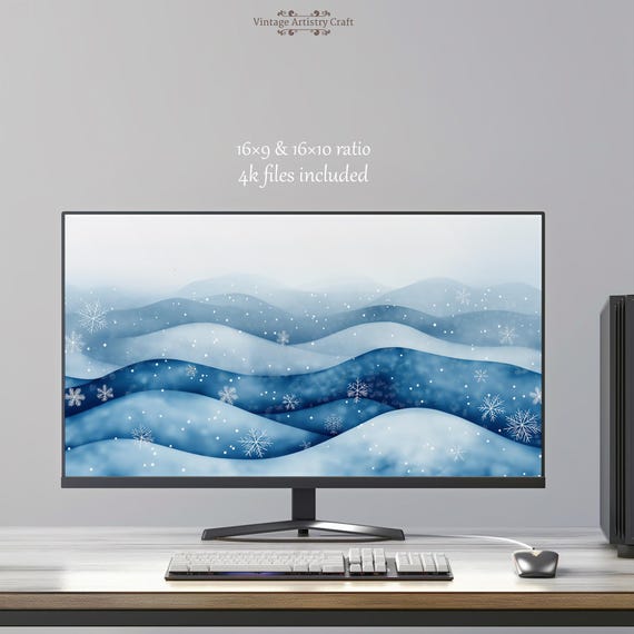 Cute Minimalist Winter Landscape Desktop Wallpaper Aesthetic Boho Christmas Snow Computer Background Laptop Macbook 4k