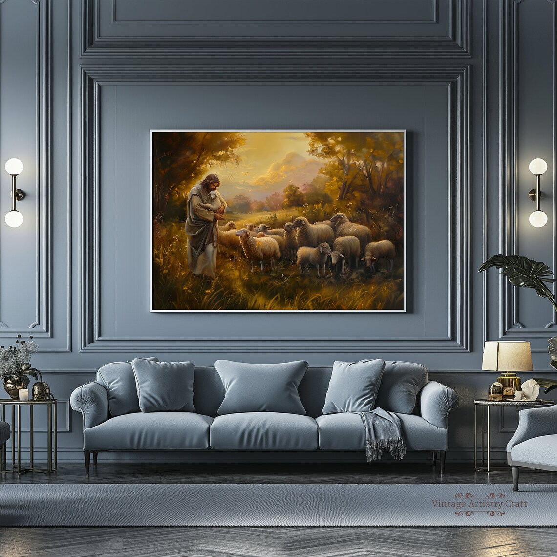 Jesus The Good Shepherd Christian Oil Painting Art Print - Image 5