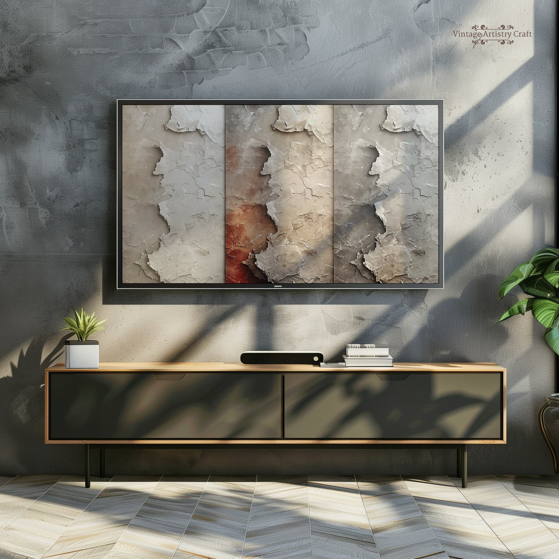 Neutral Plaster Texture Abstract Triptych Modern Minimalist Wall Art - Image 3