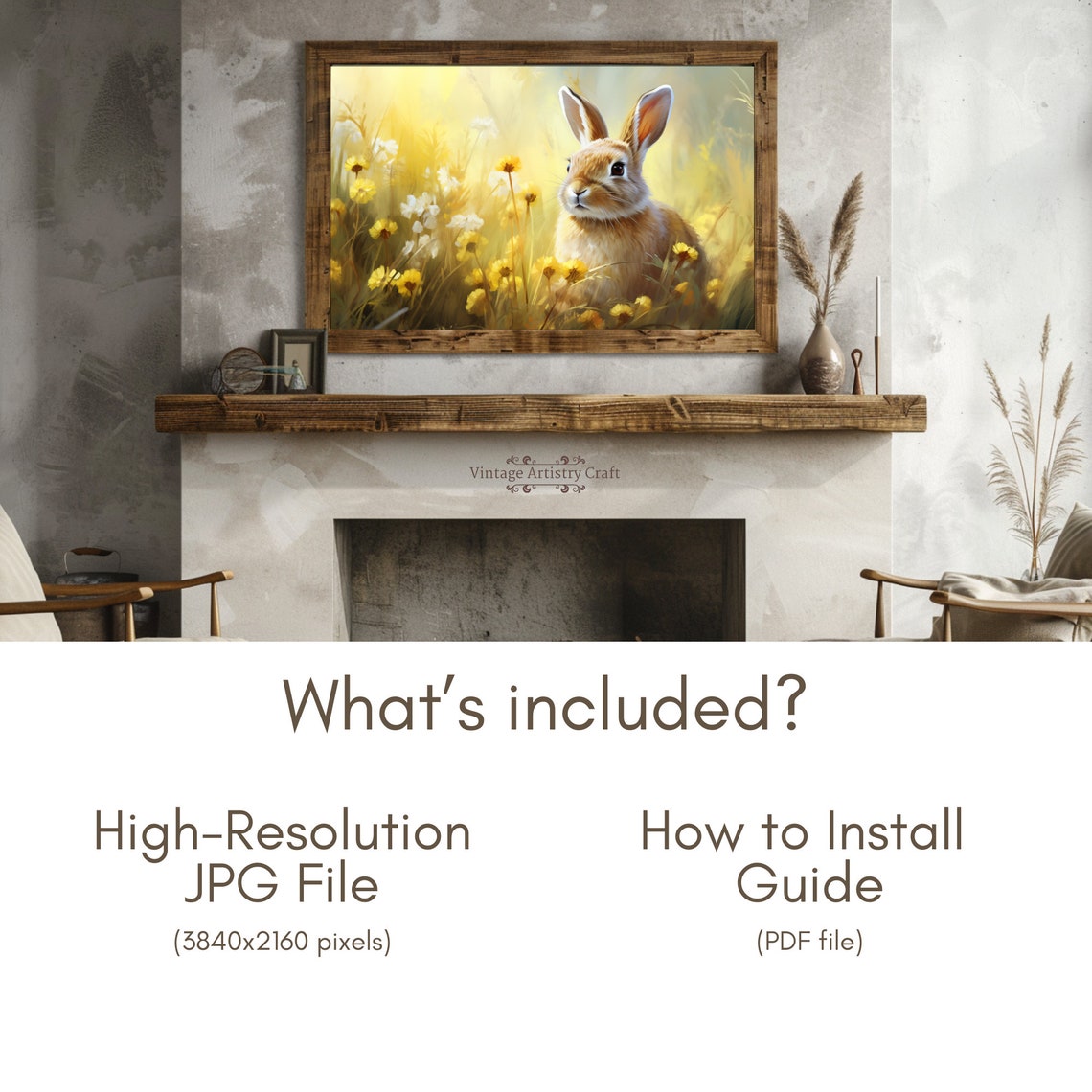 Spring Bunny in Wildflowers Easter Rabbit Golden Meadow Poster - Image 4